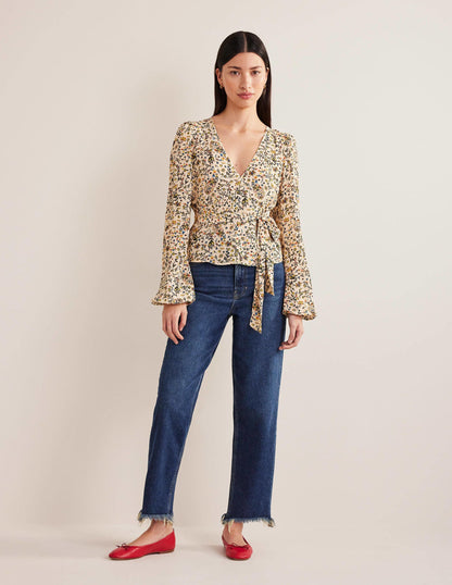 Tie Waist Top-Ivory, Wildflower Paisley-4