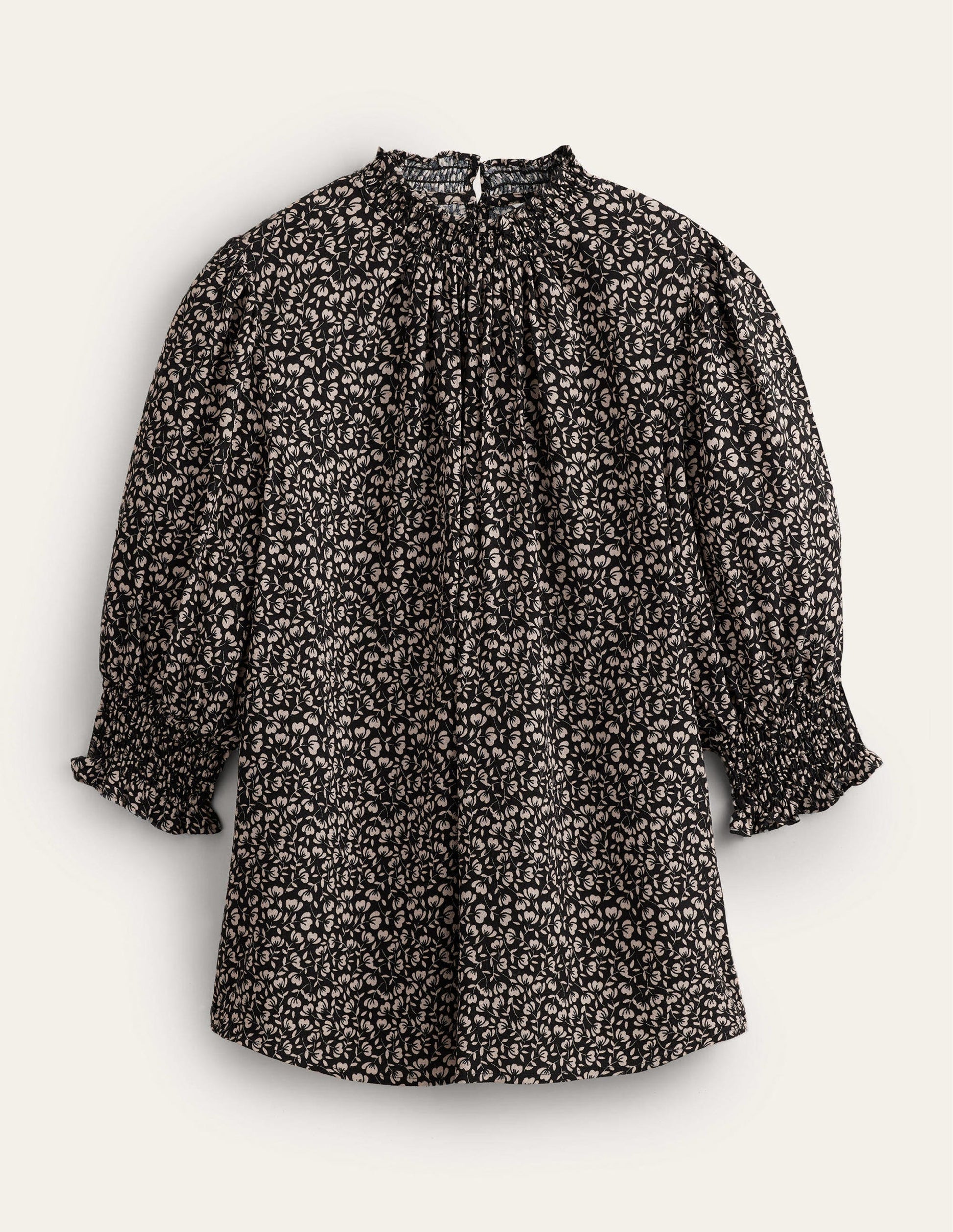 Smocked Detail Printed Top-Black, Poppy Petal-5