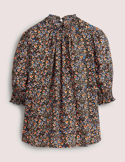 Smocked Detail Printed Top-Multi, Eden Bloom
