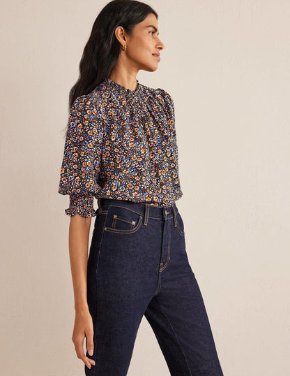 Smocked Detail Printed Top-Multi, Eden Bloom