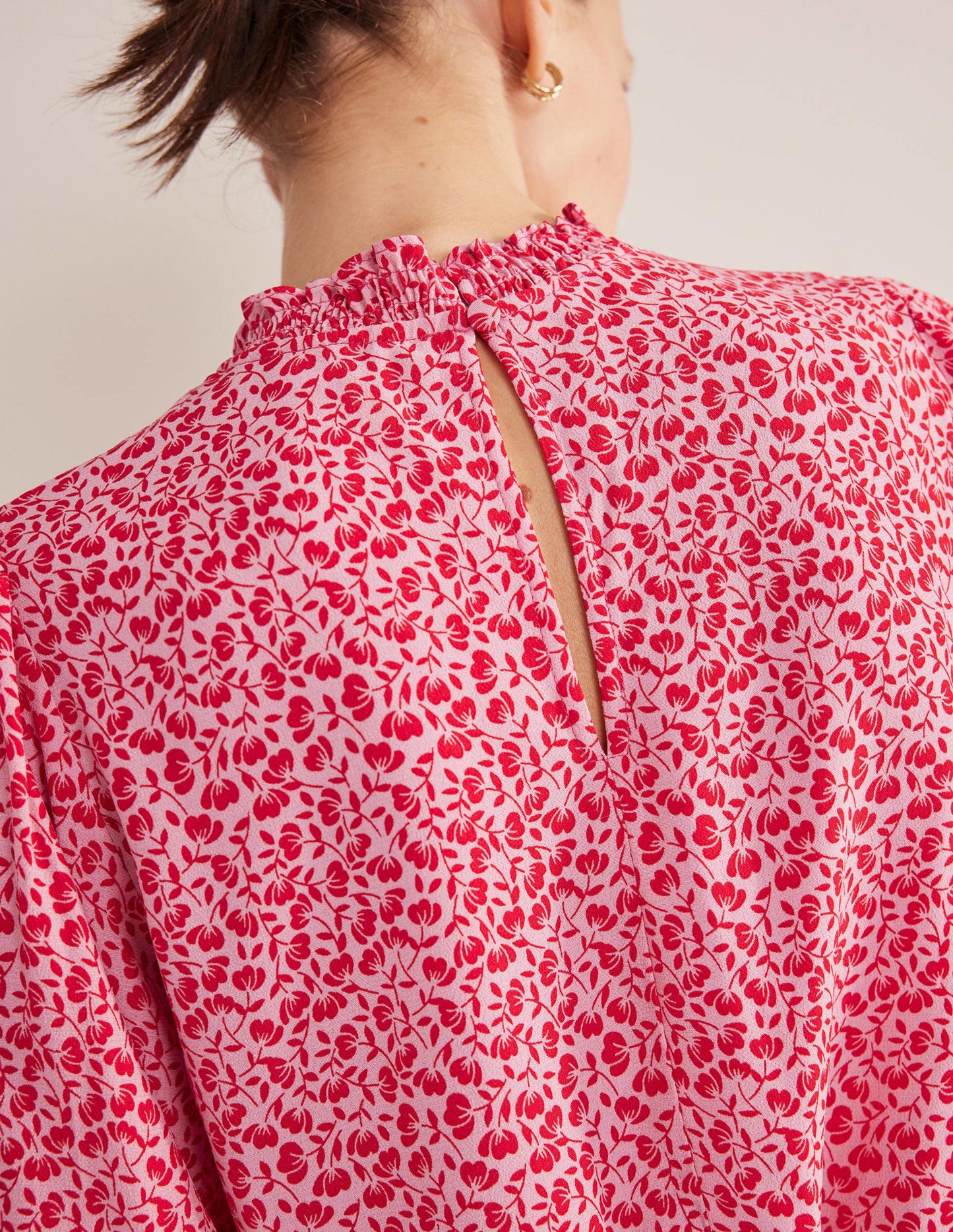 Smocked Detail Printed Top-Cameo Pink, Poppy Petal