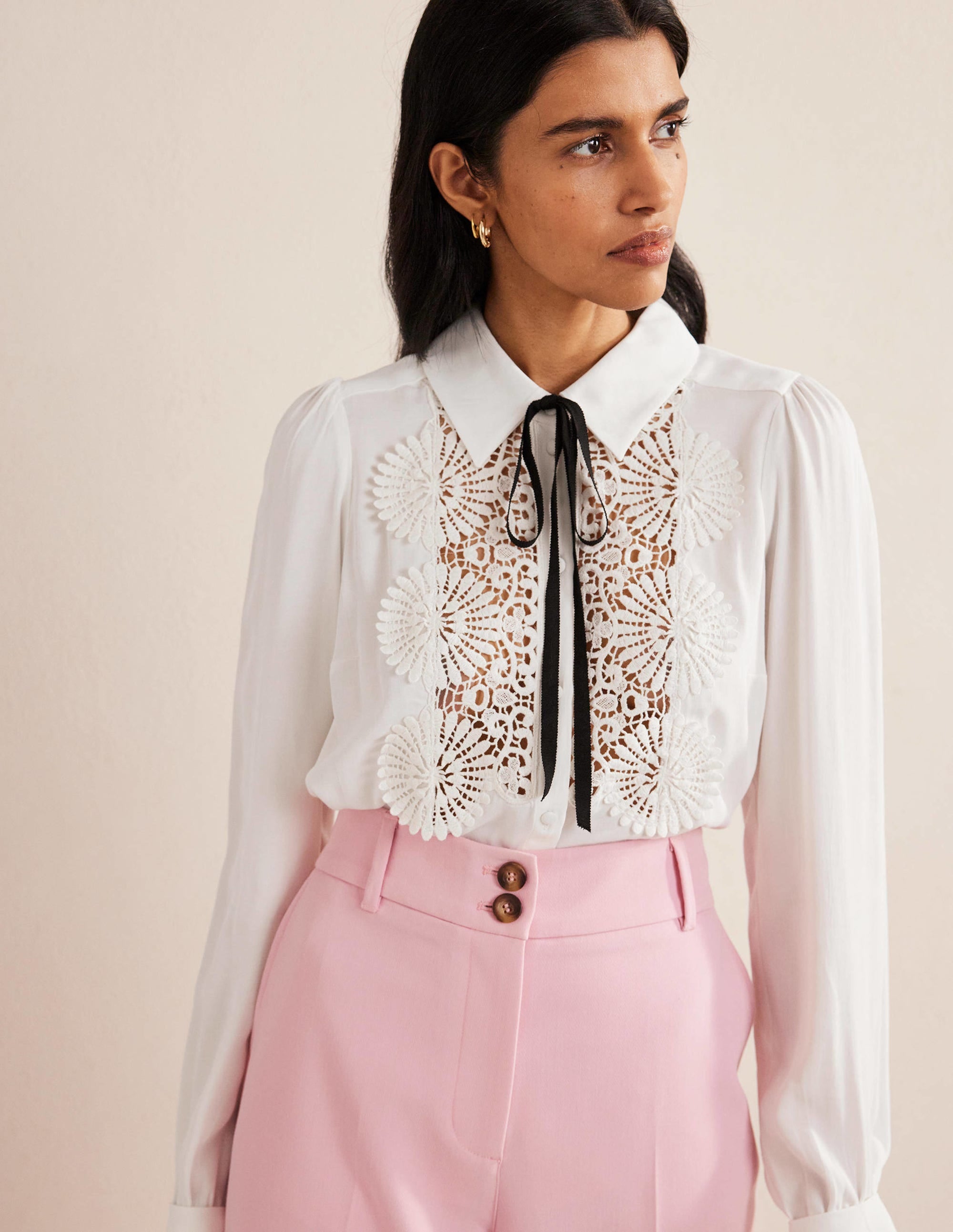 Lace Bib Blouse-Ivory - Image 1