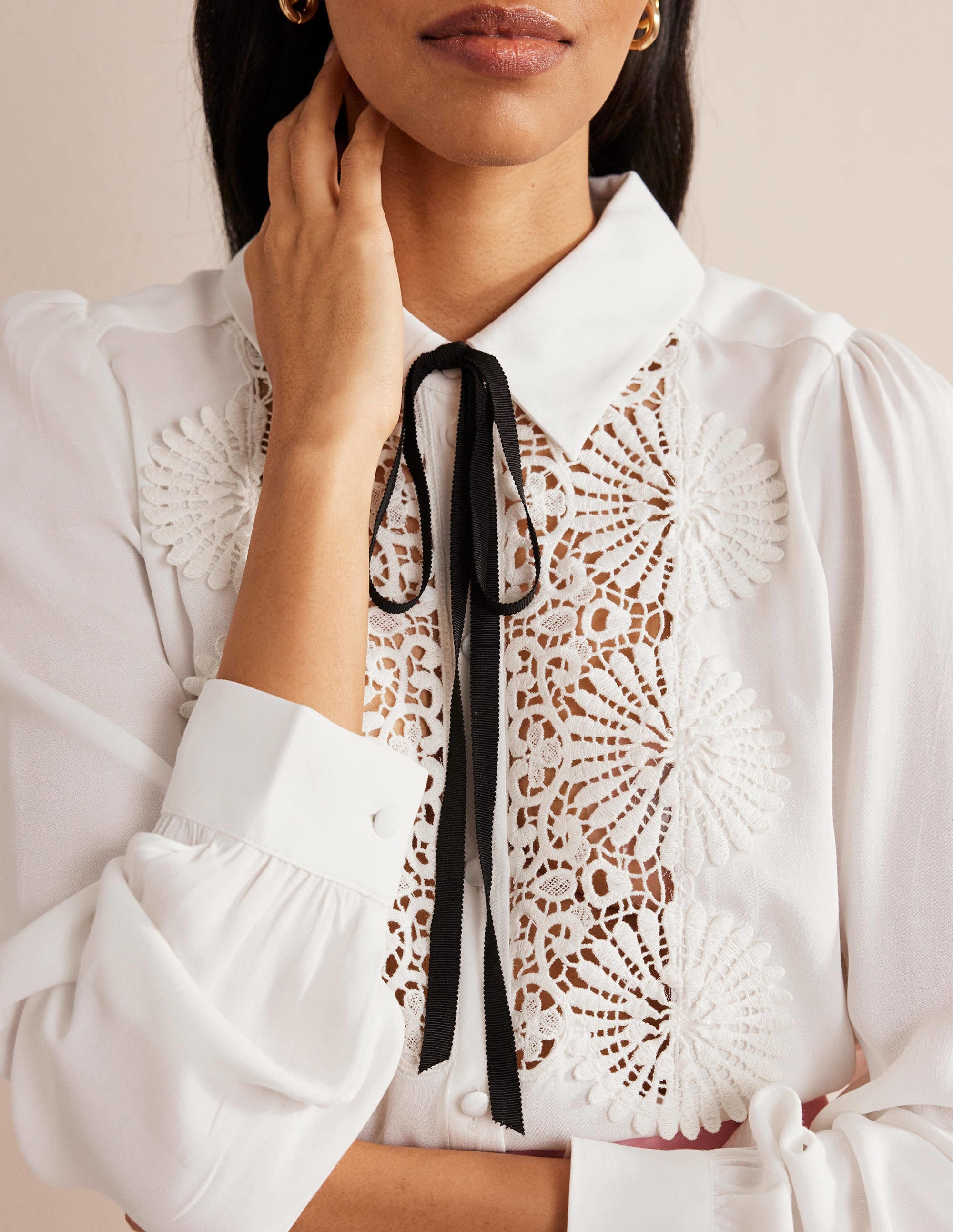 Lace Bib Blouse-Ivory - Image 2