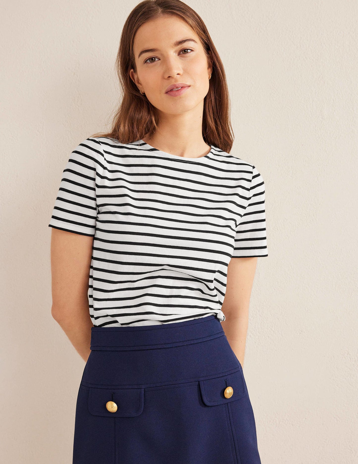 Bea Short Sleeve Breton-Ivory, Black