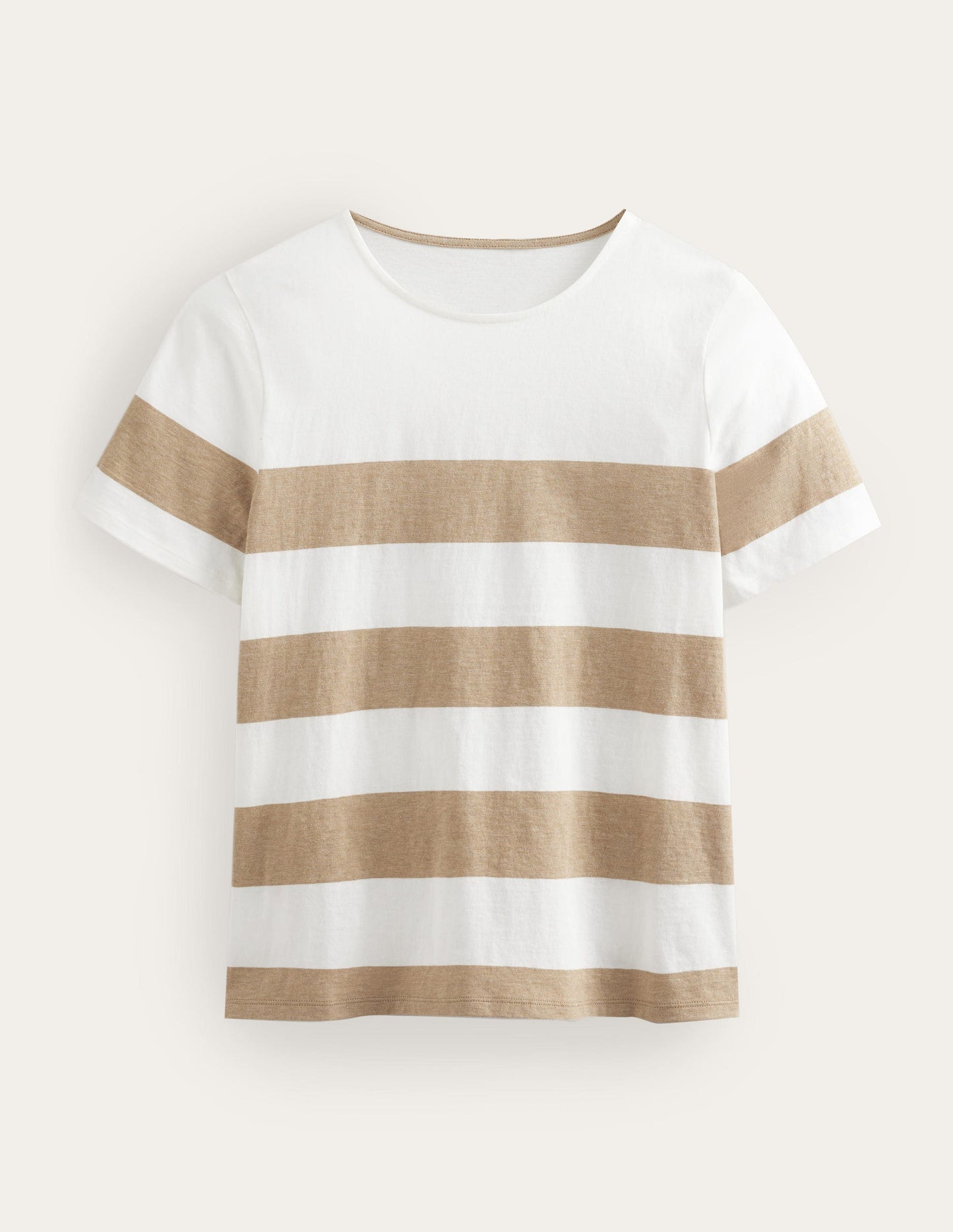 Bea Short Sleeve Breton-Ivory, Camel Wide Stripe