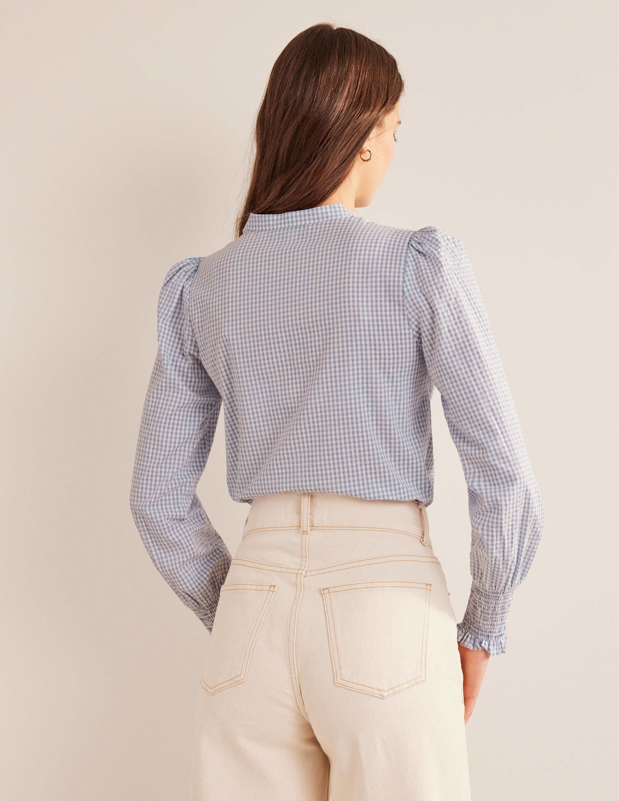 Smocked Cuff Shirt-Blue Blizzard Micro Gingham - Image 3