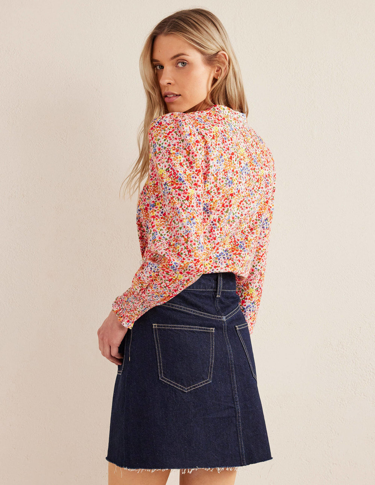 Smocked Cuff Shirt-Sunflower, Gardenia Petal - Image 3