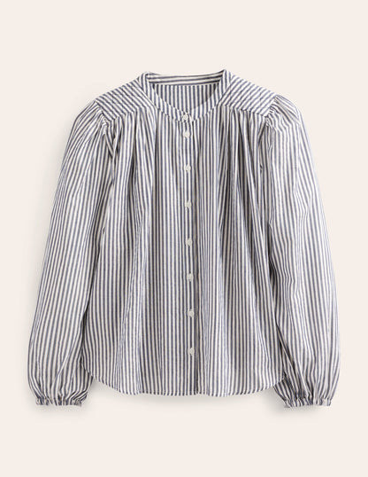 Circle Cut Peasant Blouse-Navy and Ivory Sparkle Stripe-2