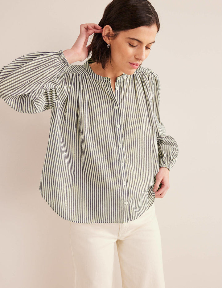 Circle Cut Peasant Blouse-Navy and Ivory Sparkle Stripe