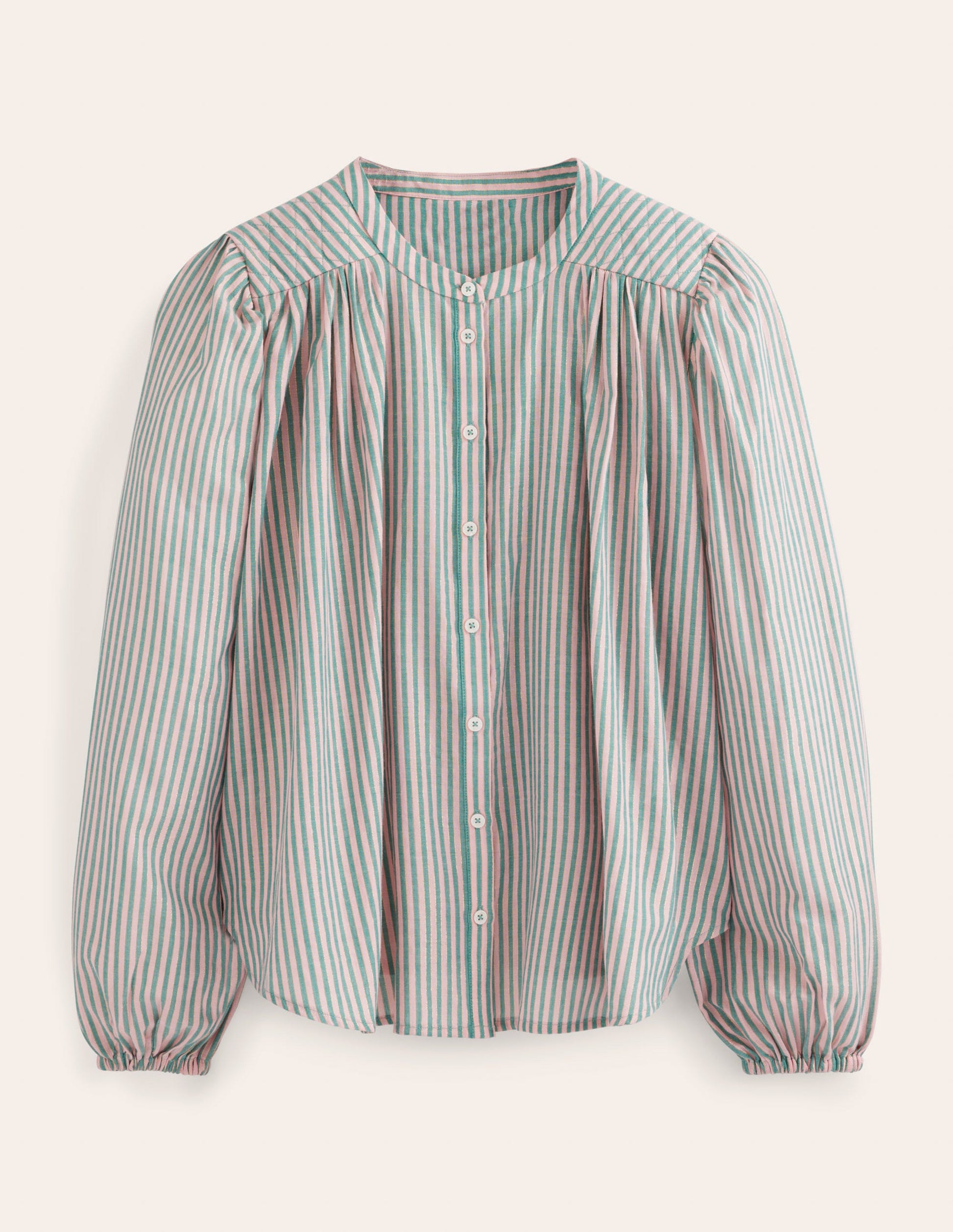 Circle Cut Peasant Blouse-Pink and Green Sparkle Stripe-6