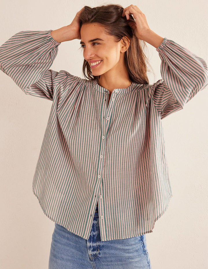 Circle Cut Peasant Blouse-Pink and Green Sparkle Stripe