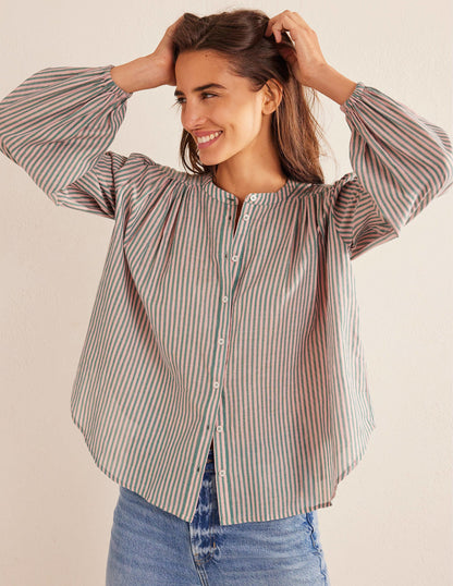 Circle Cut Peasant Blouse-Pink and Green Sparkle Stripe-1