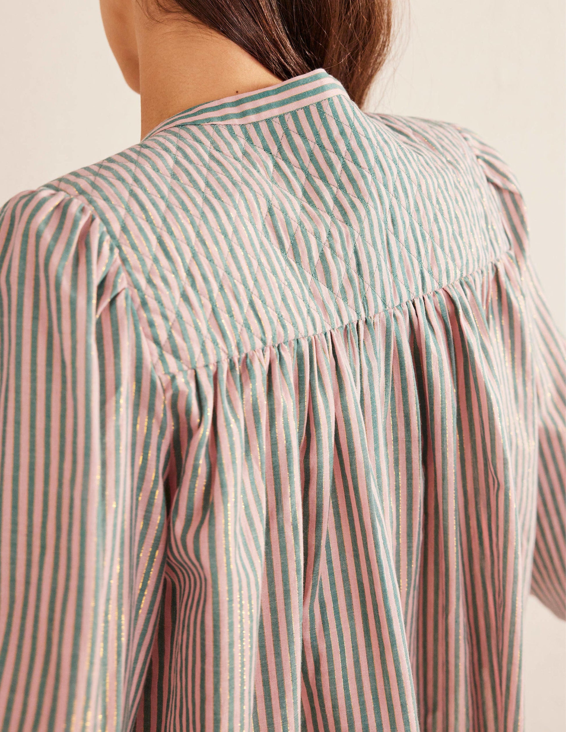 Circle Cut Peasant Blouse-Pink and Green Sparkle Stripe-2