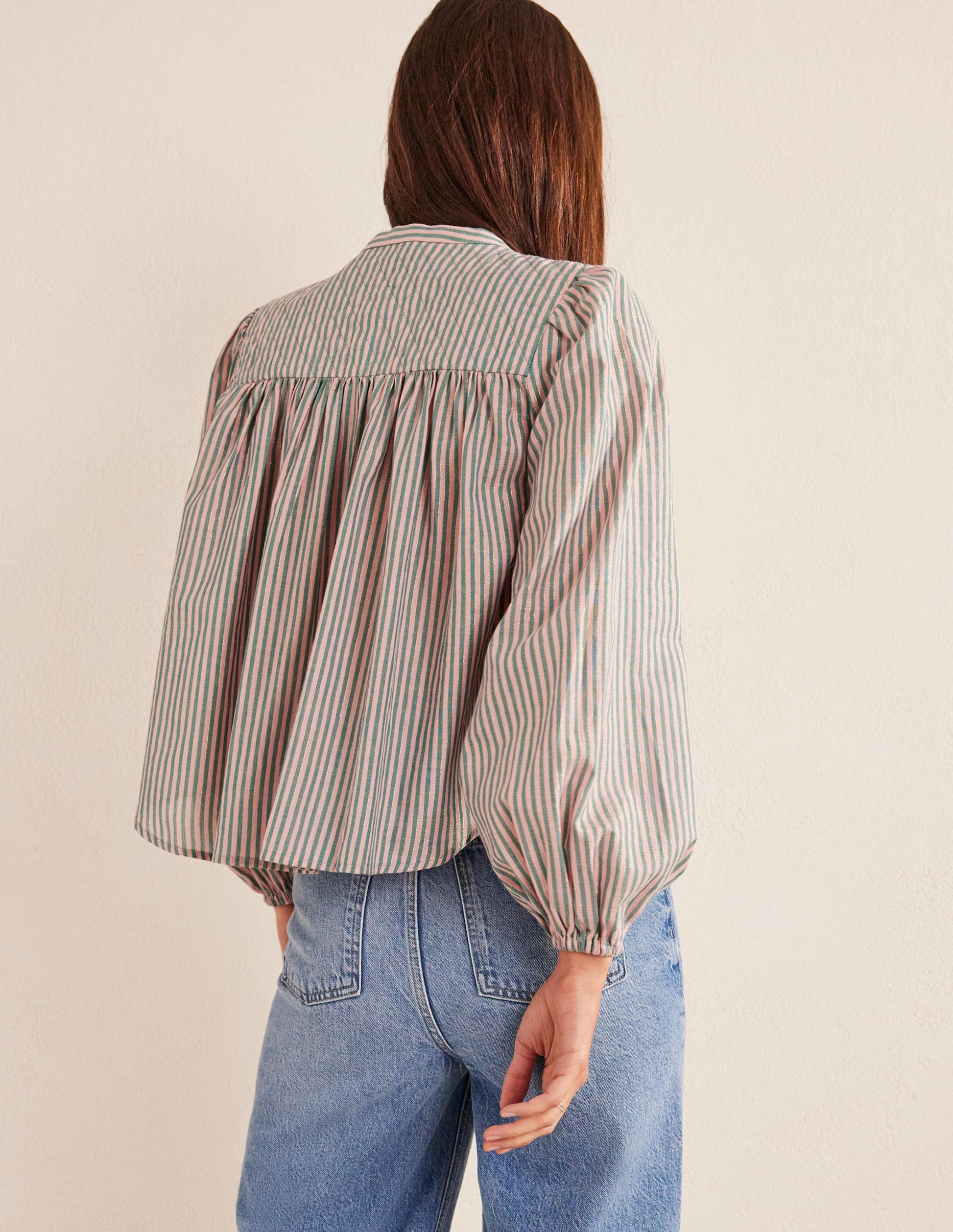 Circle Cut Peasant Blouse-Pink and Green Sparkle Stripe-3