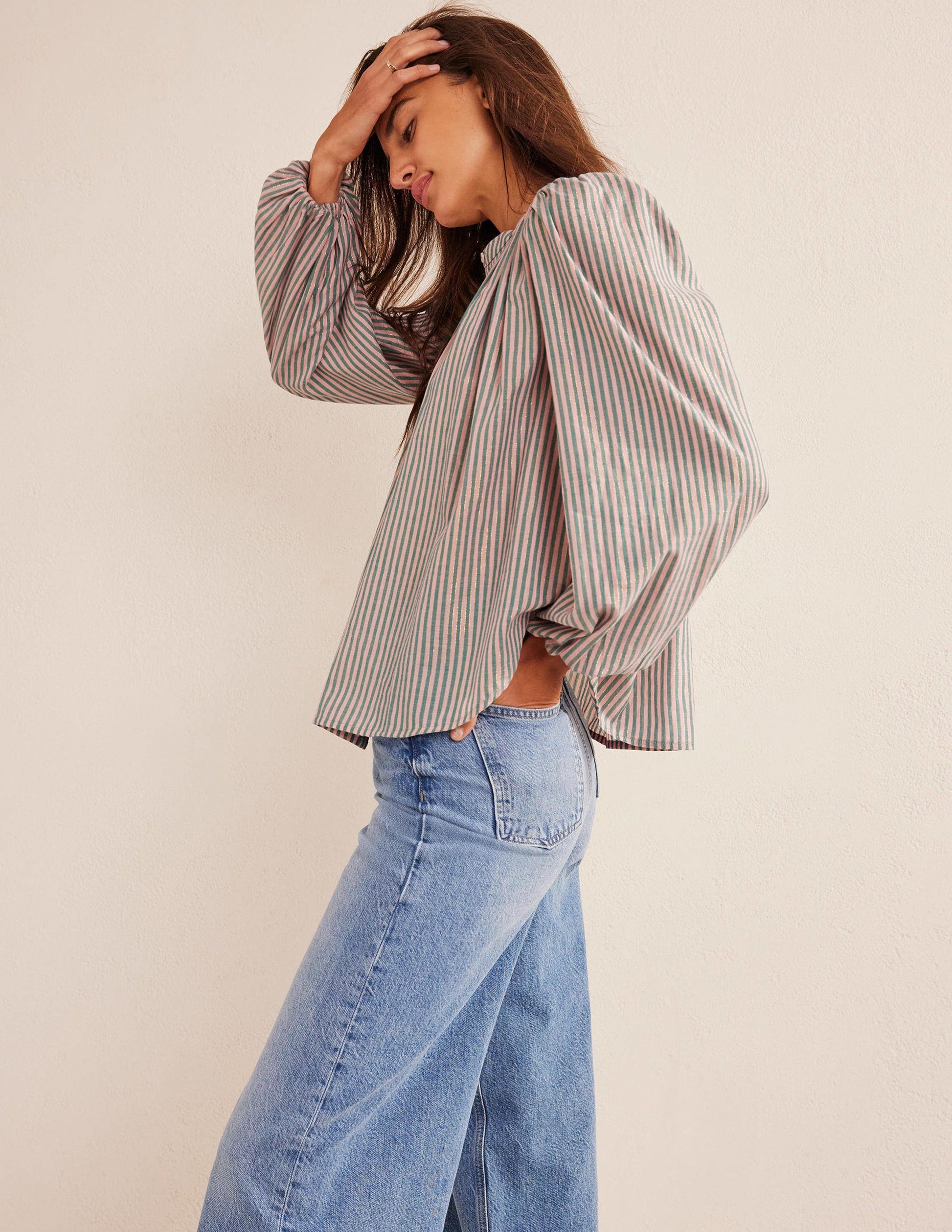 Circle Cut Peasant Blouse-Pink and Green Sparkle Stripe-4