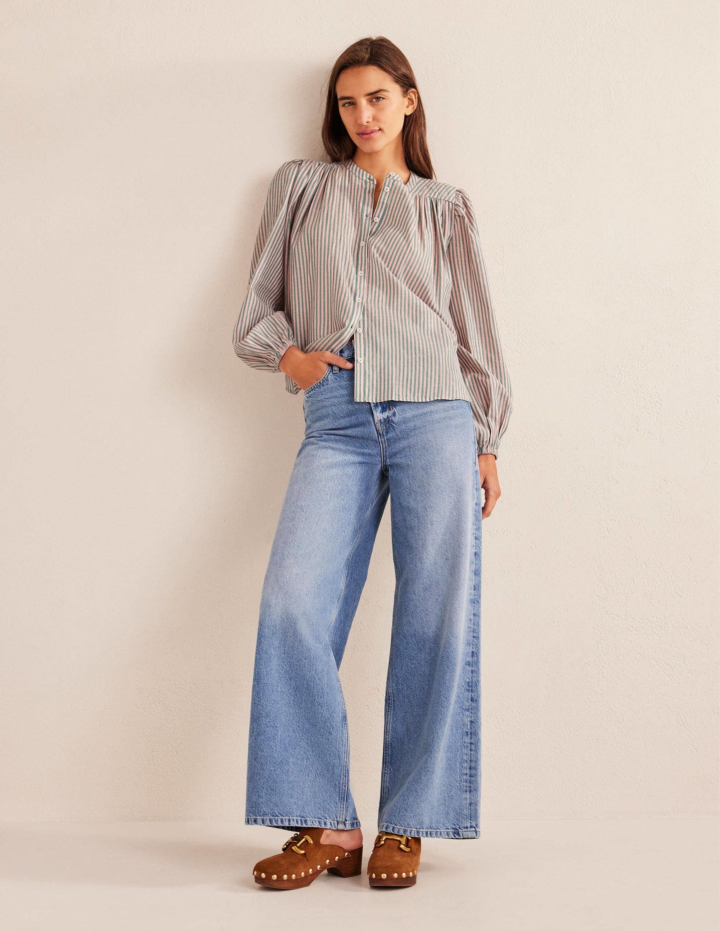 Circle Cut Peasant Blouse-Pink and Green Sparkle Stripe