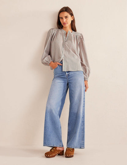 Circle Cut Peasant Blouse-Pink and Green Sparkle Stripe-5