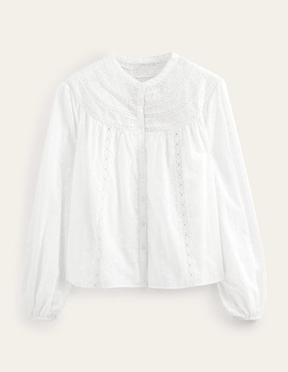 Broderie Trim Blouse-Ivory