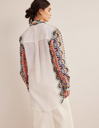 Holiday Longerline Shirt-Ivory, Floweret-3