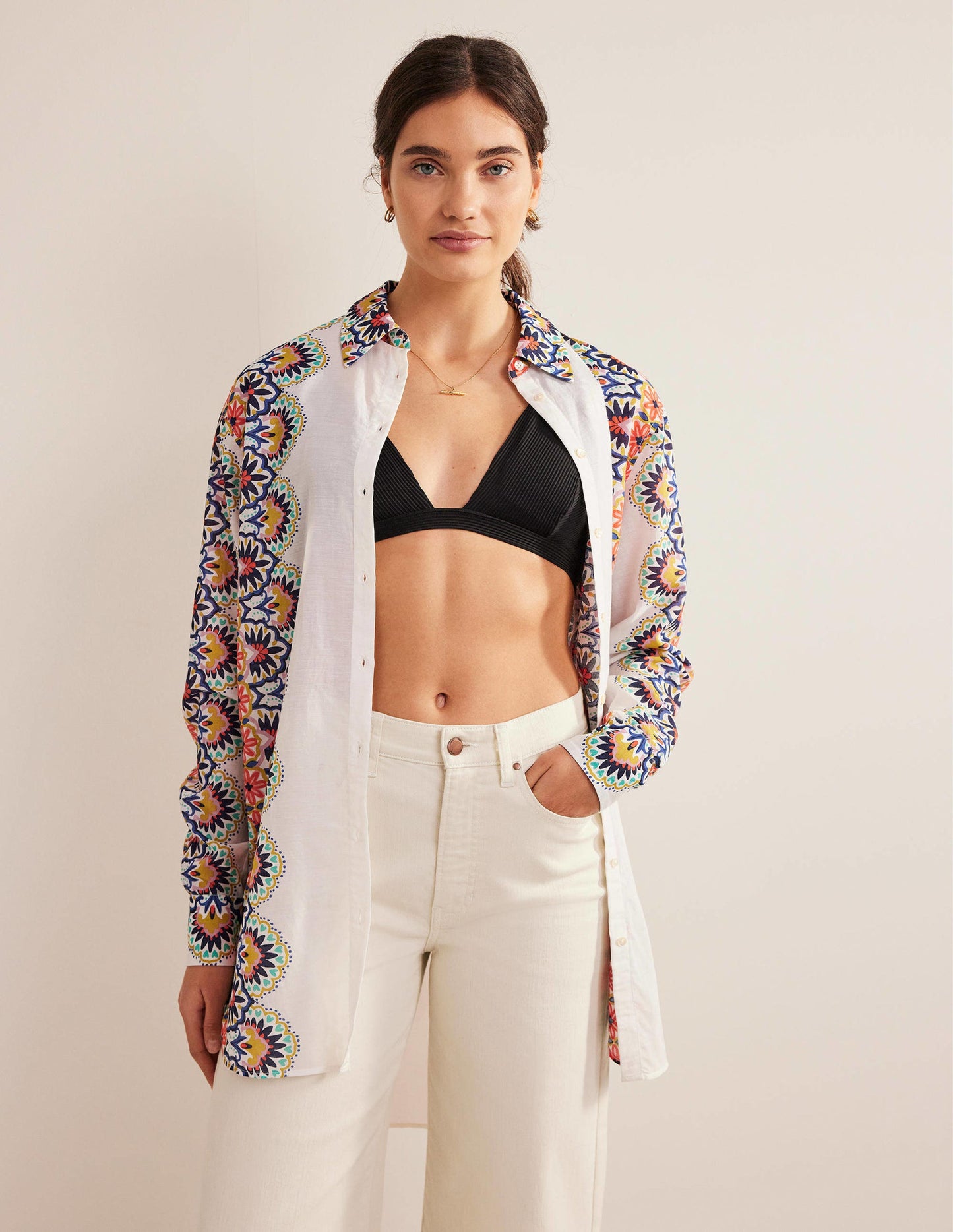 Holiday Longerline Shirt-Ivory, Floweret