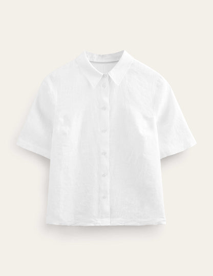 Short Sleeve Linen Shirt-White