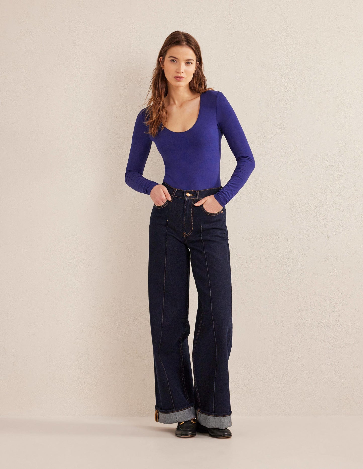 Double Layer Scoop Neck Top-Prussian Blue