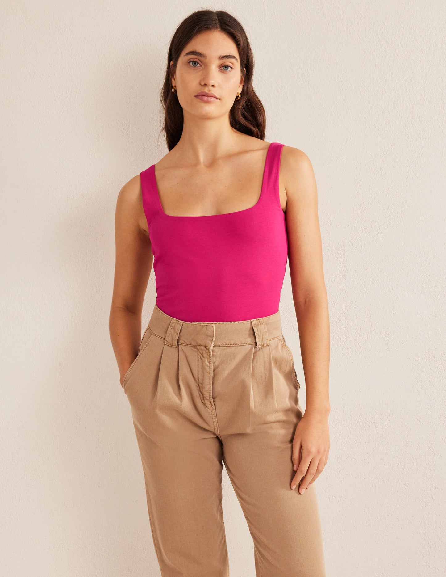 Double Layer Square Neck Vest-Ruby