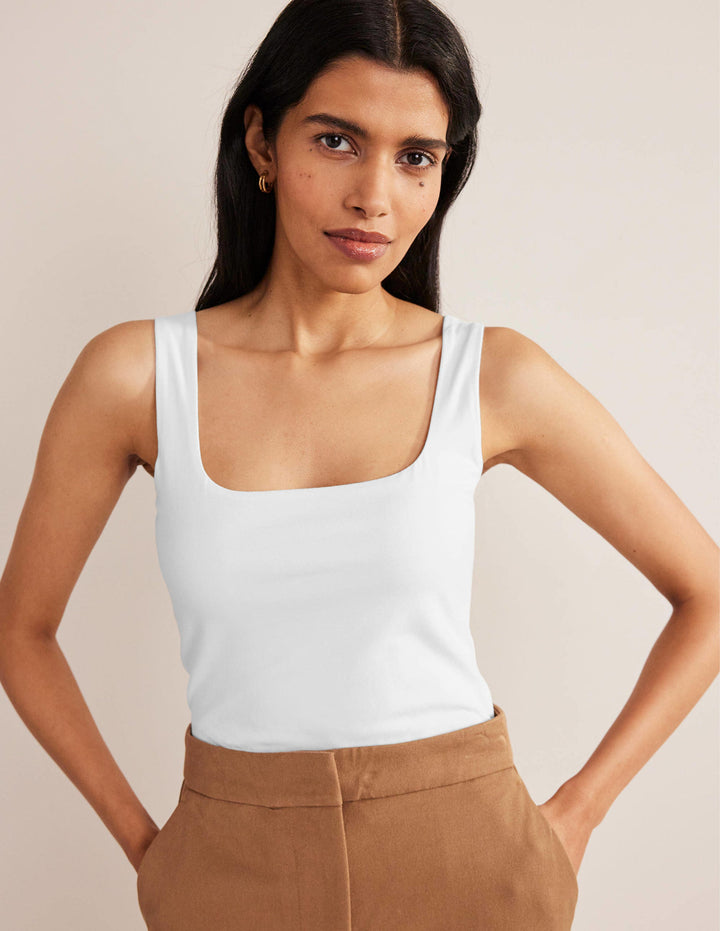 Double Layer Square Neck Vest-White