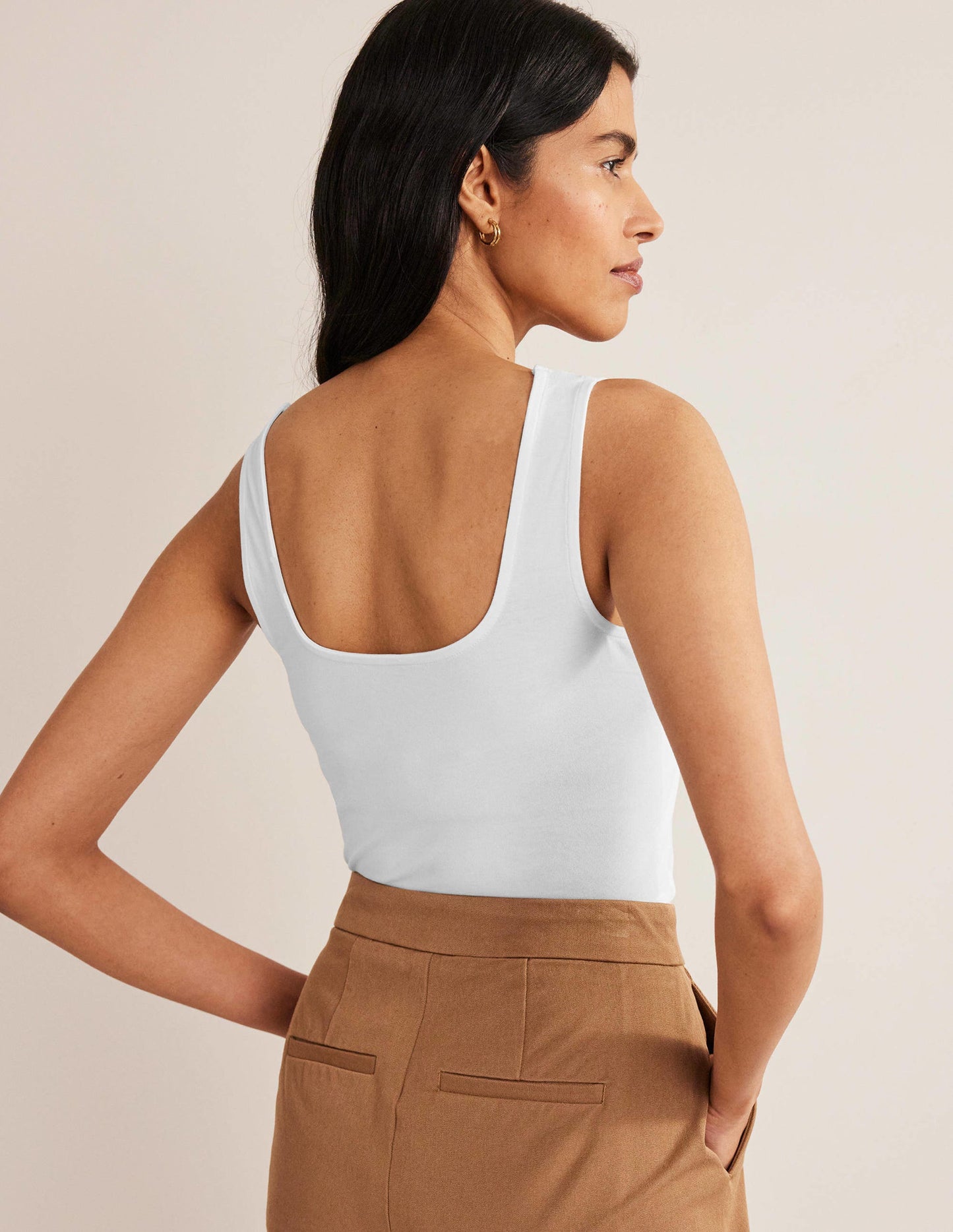 Double Layer Square Neck Vest-White