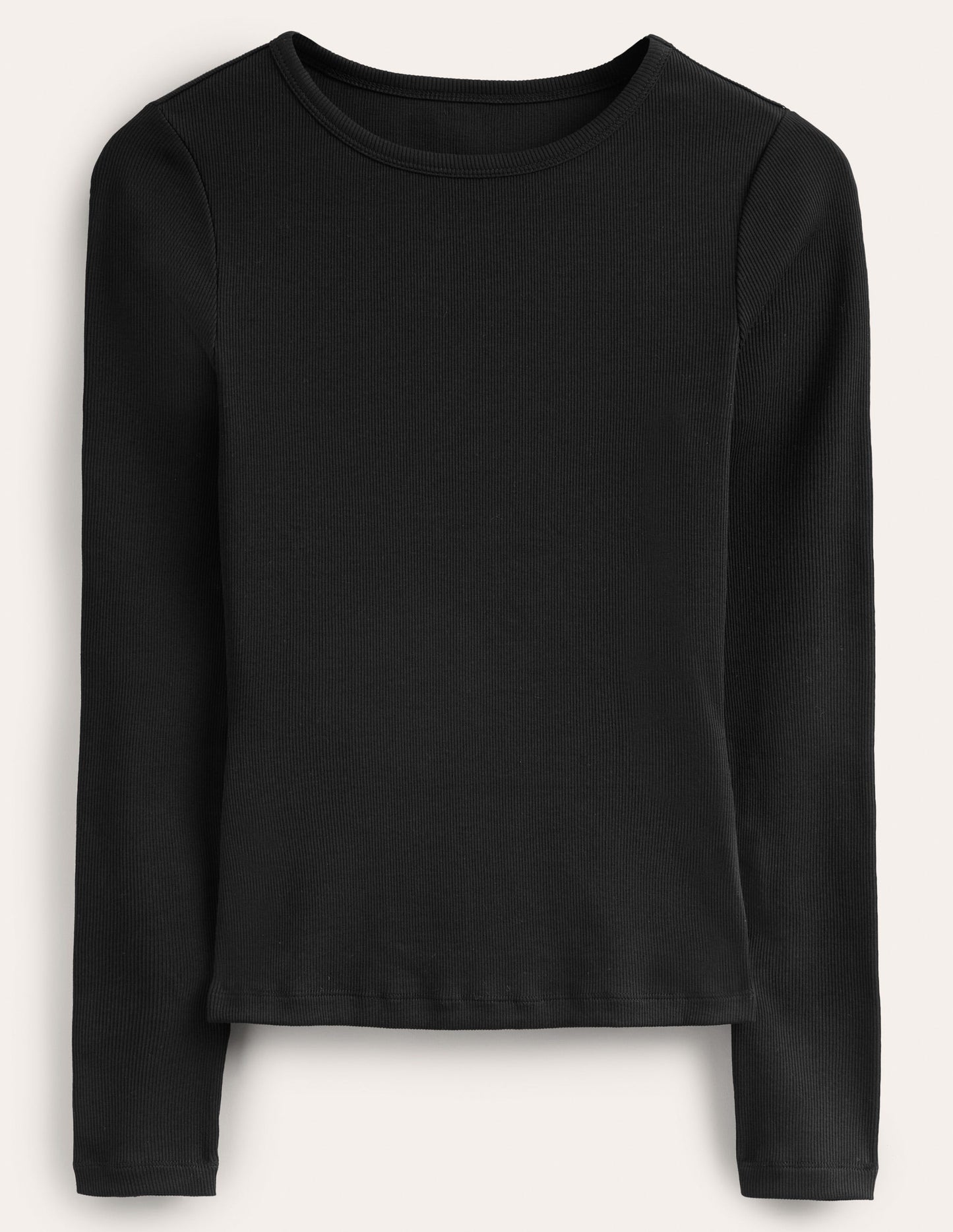 Cotton Ribbed Long Sleeve Top-Black