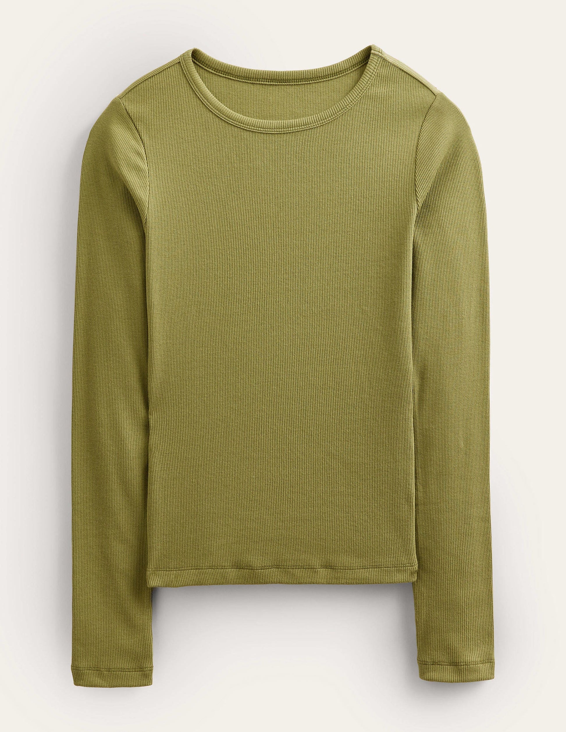 Cotton Ribbed Long Sleeve Top-Washed Khaki-6