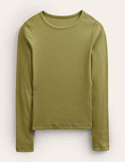 Cotton Ribbed Long Sleeve Top-Washed Khaki-6