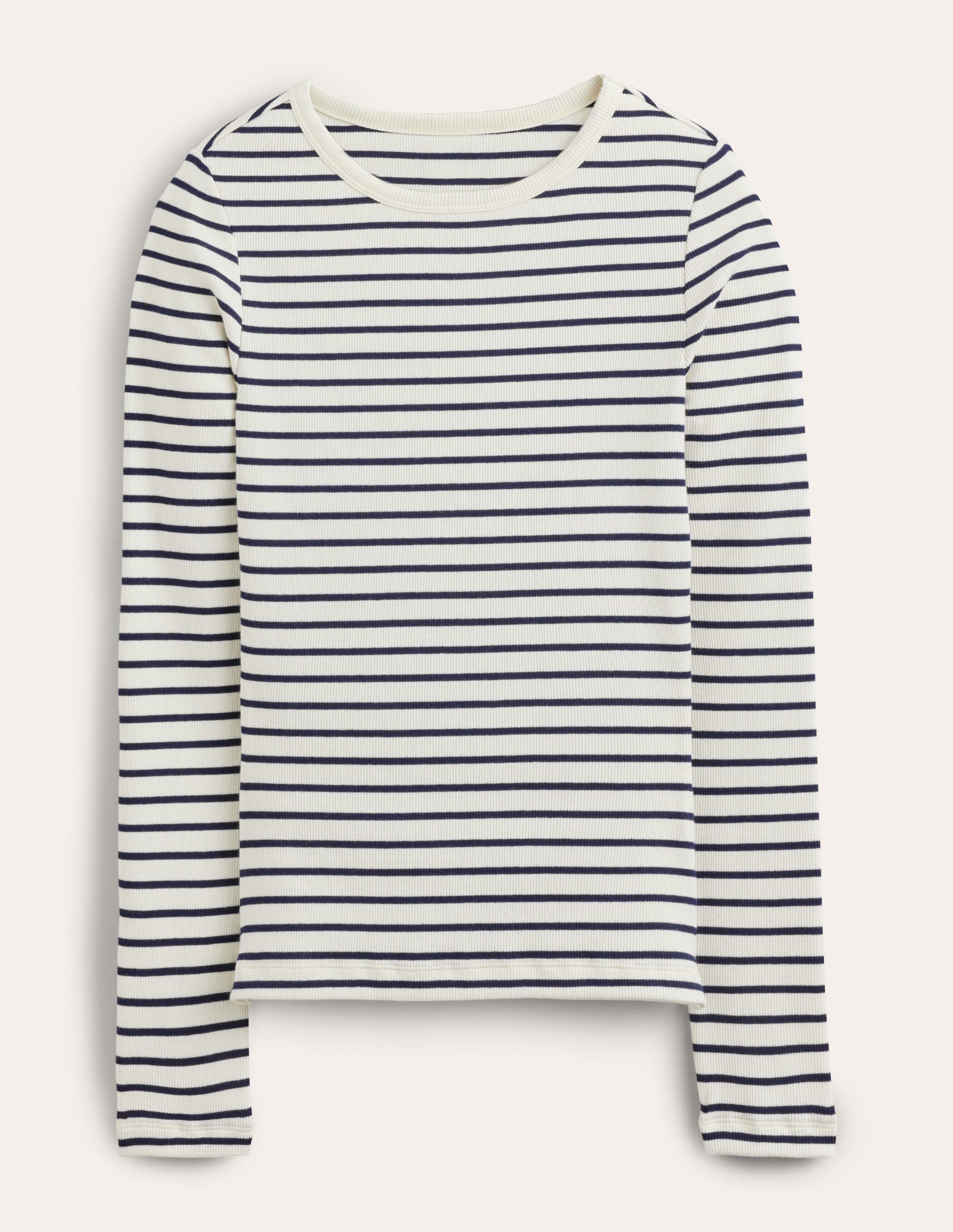 Cotton Ribbed Long Sleeve Top-Ivory/Navy Stripe-6