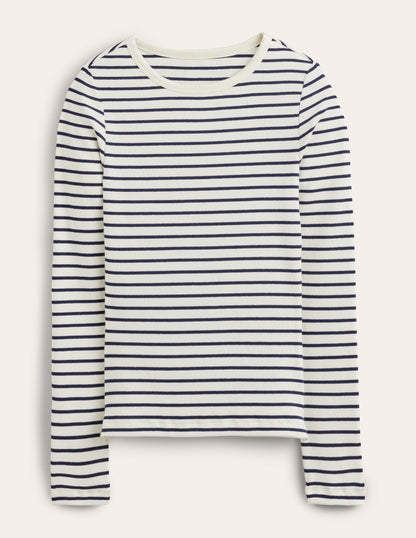 Cotton Ribbed Long Sleeve Top-Ivory/Navy Stripe-6