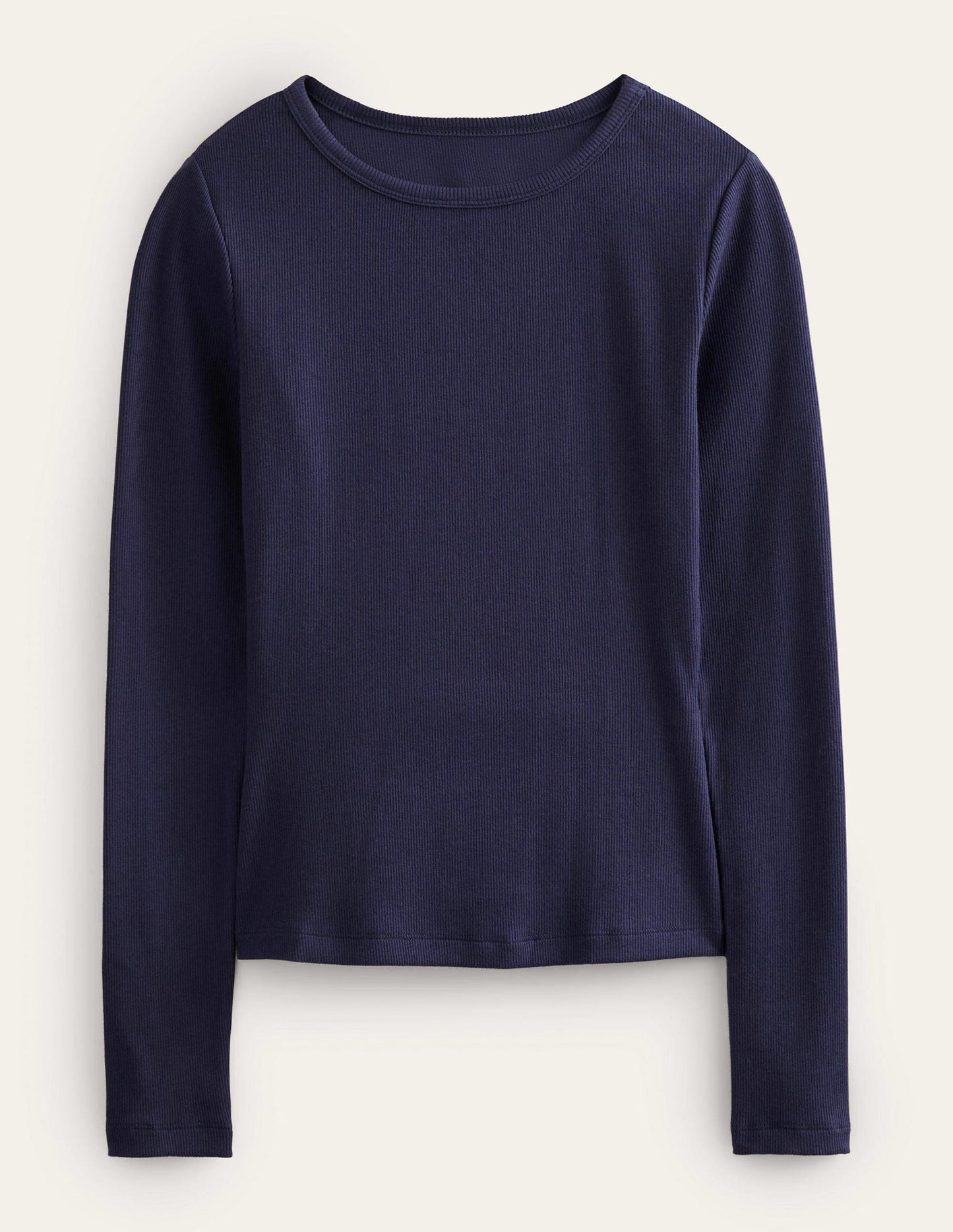 Cotton Ribbed Long Sleeve Top-Navy