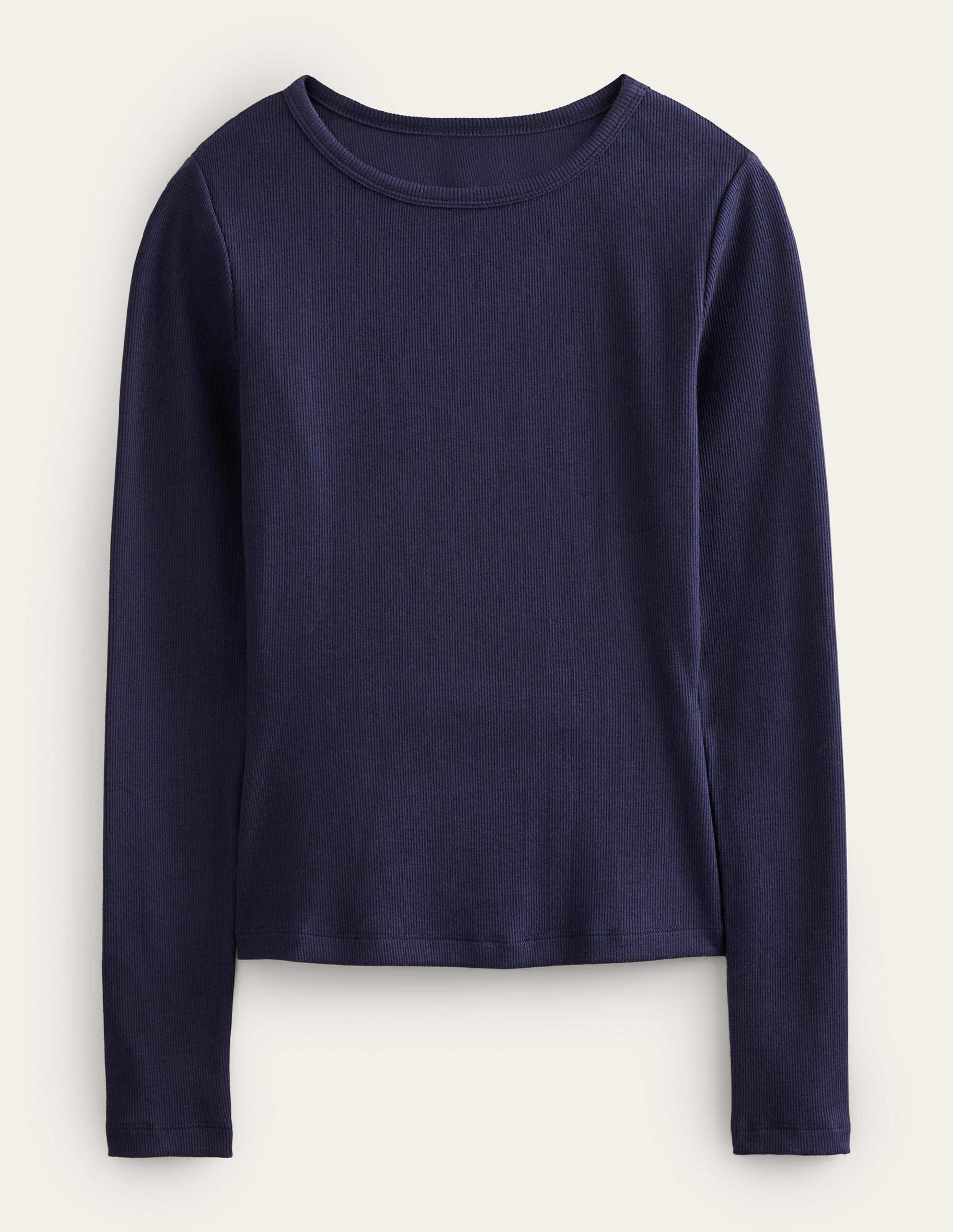 Cotton Ribbed Long Sleeve Top-Navy-5