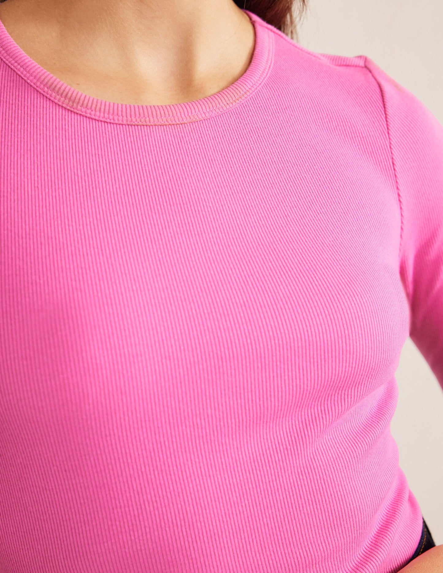 Cotton Ribbed Long Sleeve Top-Plum Blossom