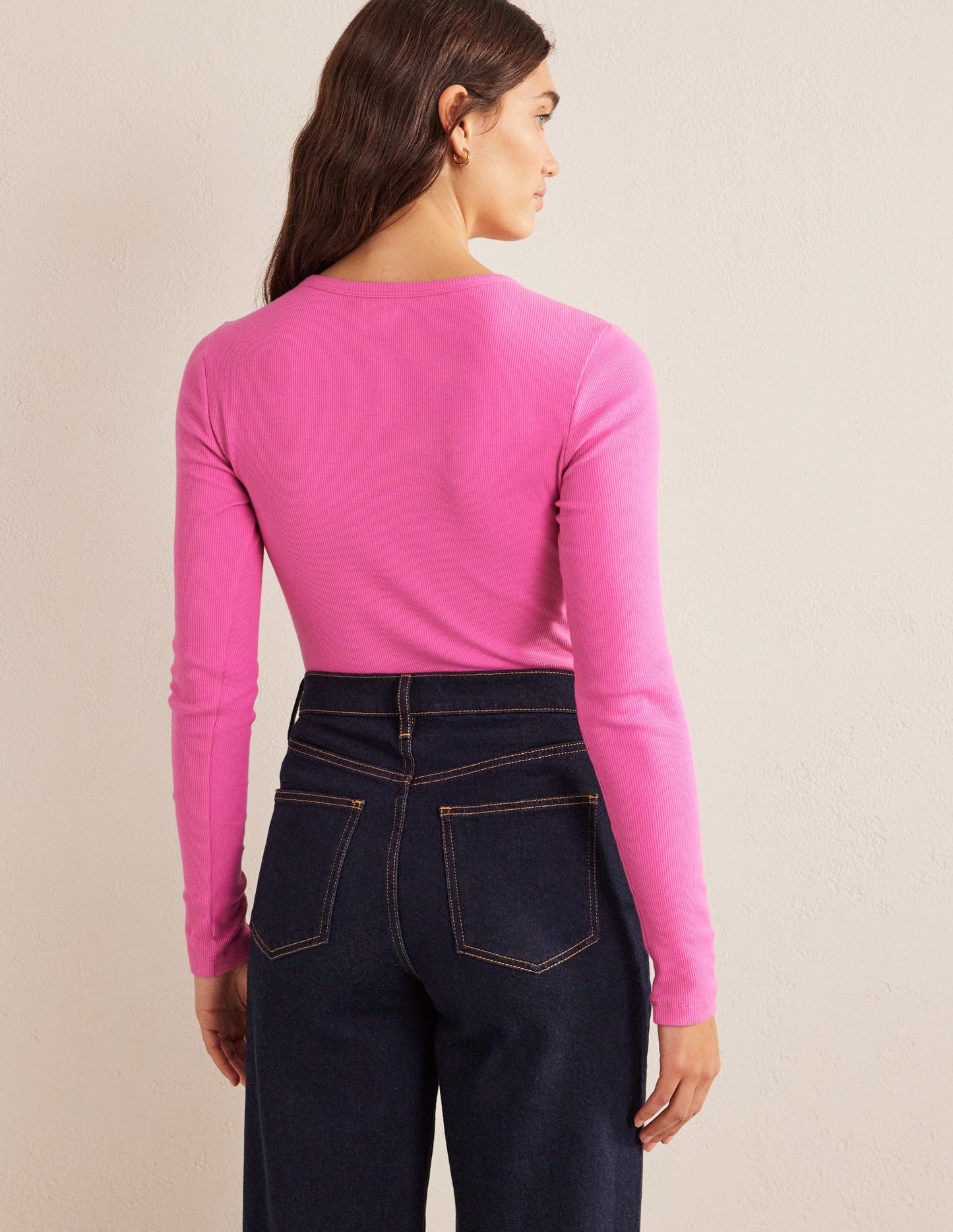 Cotton Ribbed Long Sleeve Top-Plum Blossom