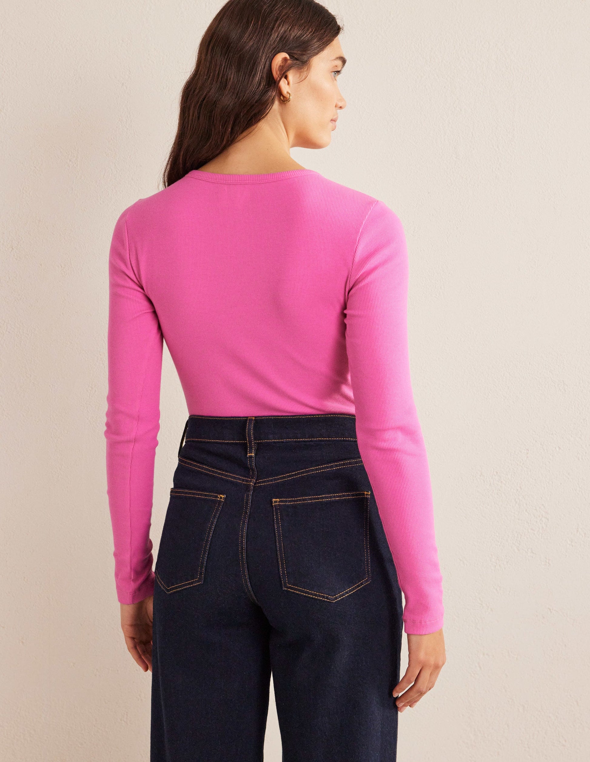 Cotton Ribbed Long Sleeve Top-Plum Blossom-3
