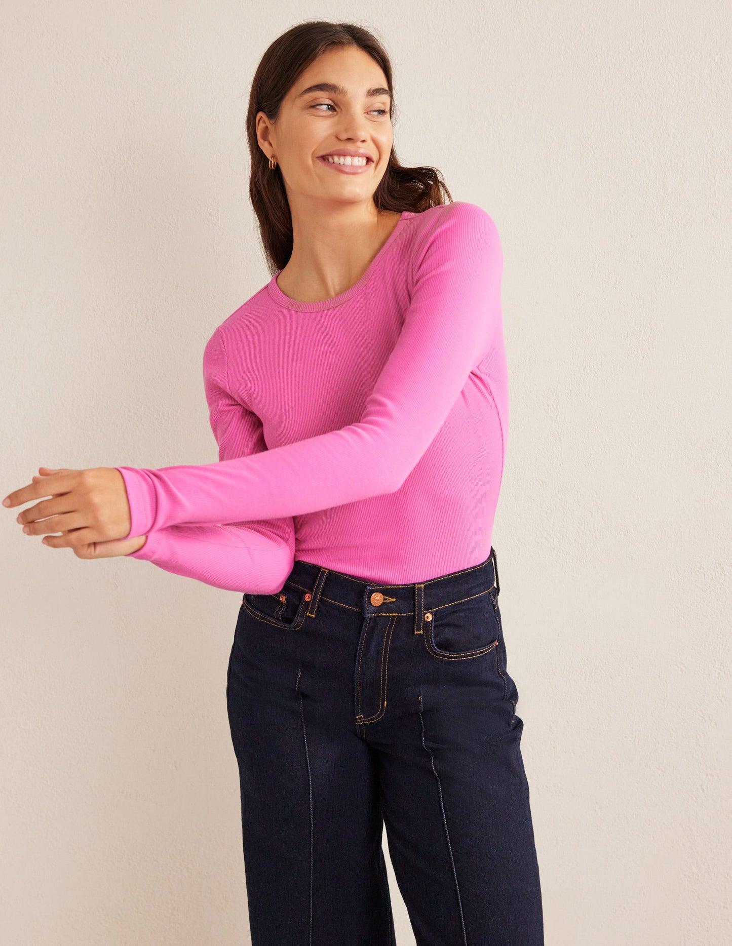 Cotton Ribbed Long Sleeve Top-Plum Blossom
