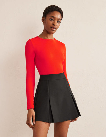 Cotton Ribbed Long Sleeve Top-Red Pop