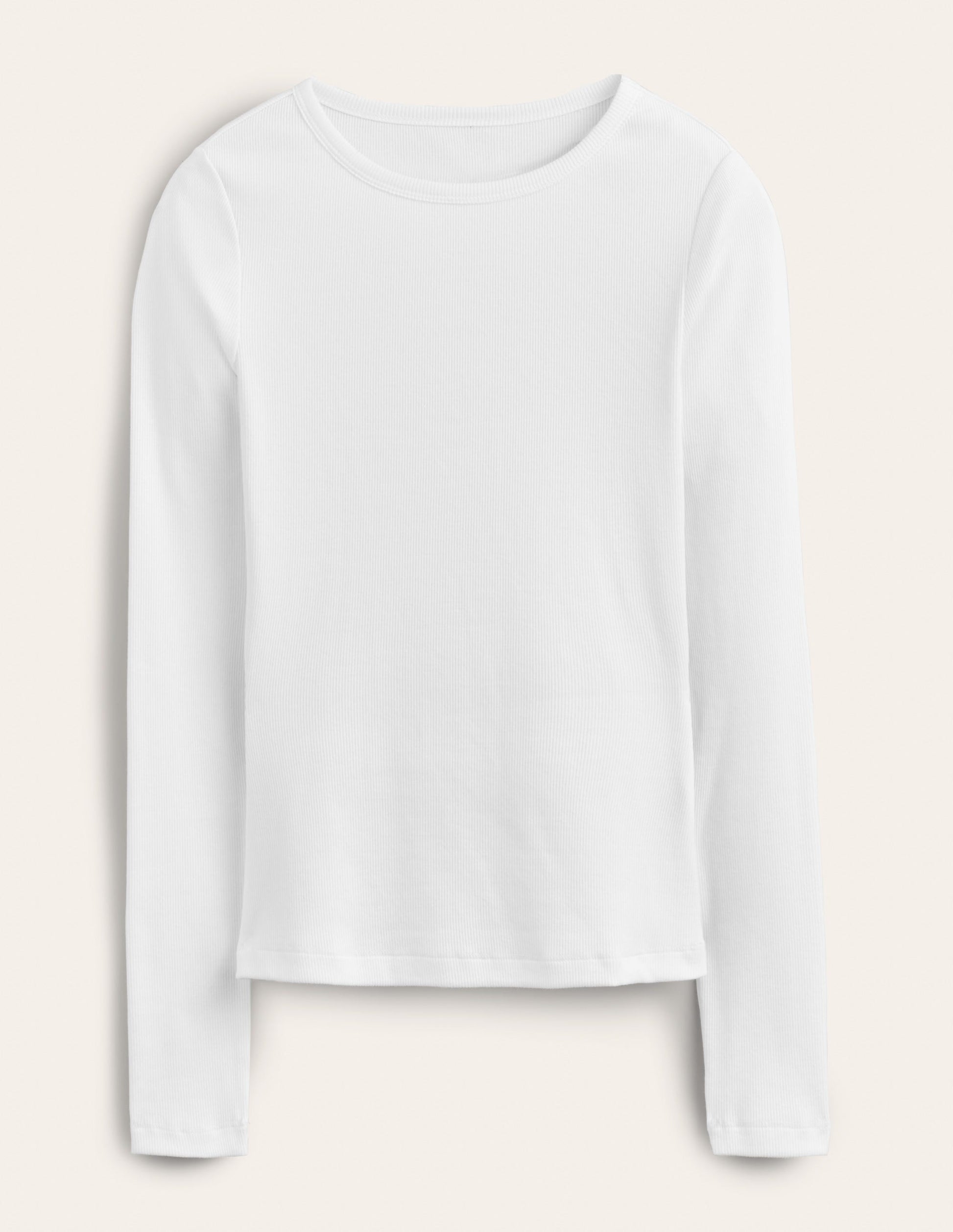Cotton Ribbed Long Sleeve Top-White-5