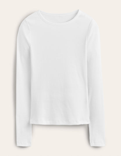 Cotton Ribbed Long Sleeve Top-White-5