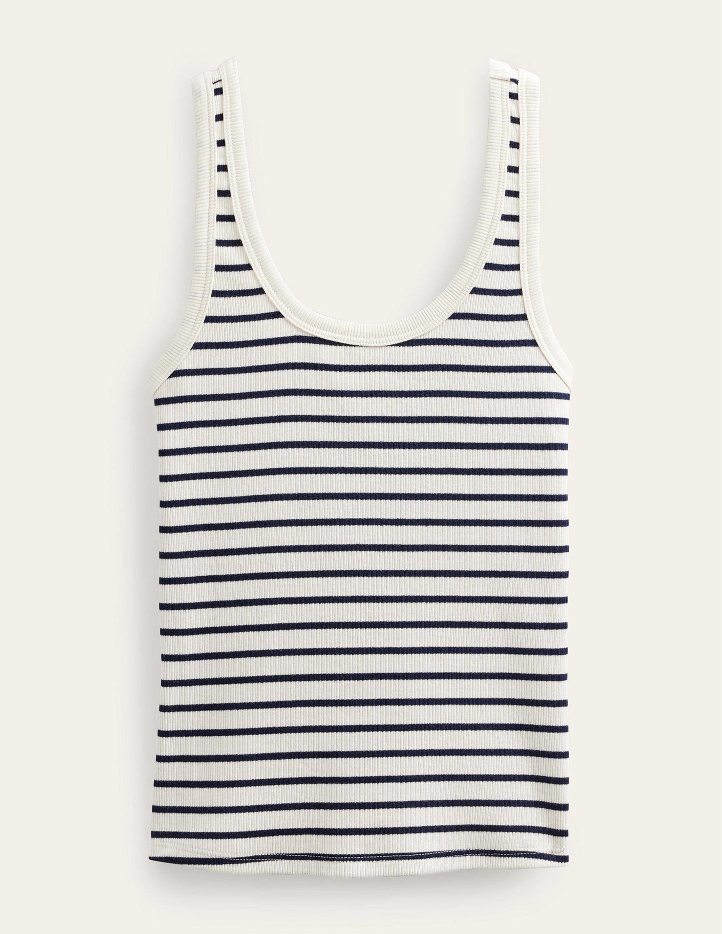 Cotton Ribbed Scoop Vest-Ivory / Navy Stripe