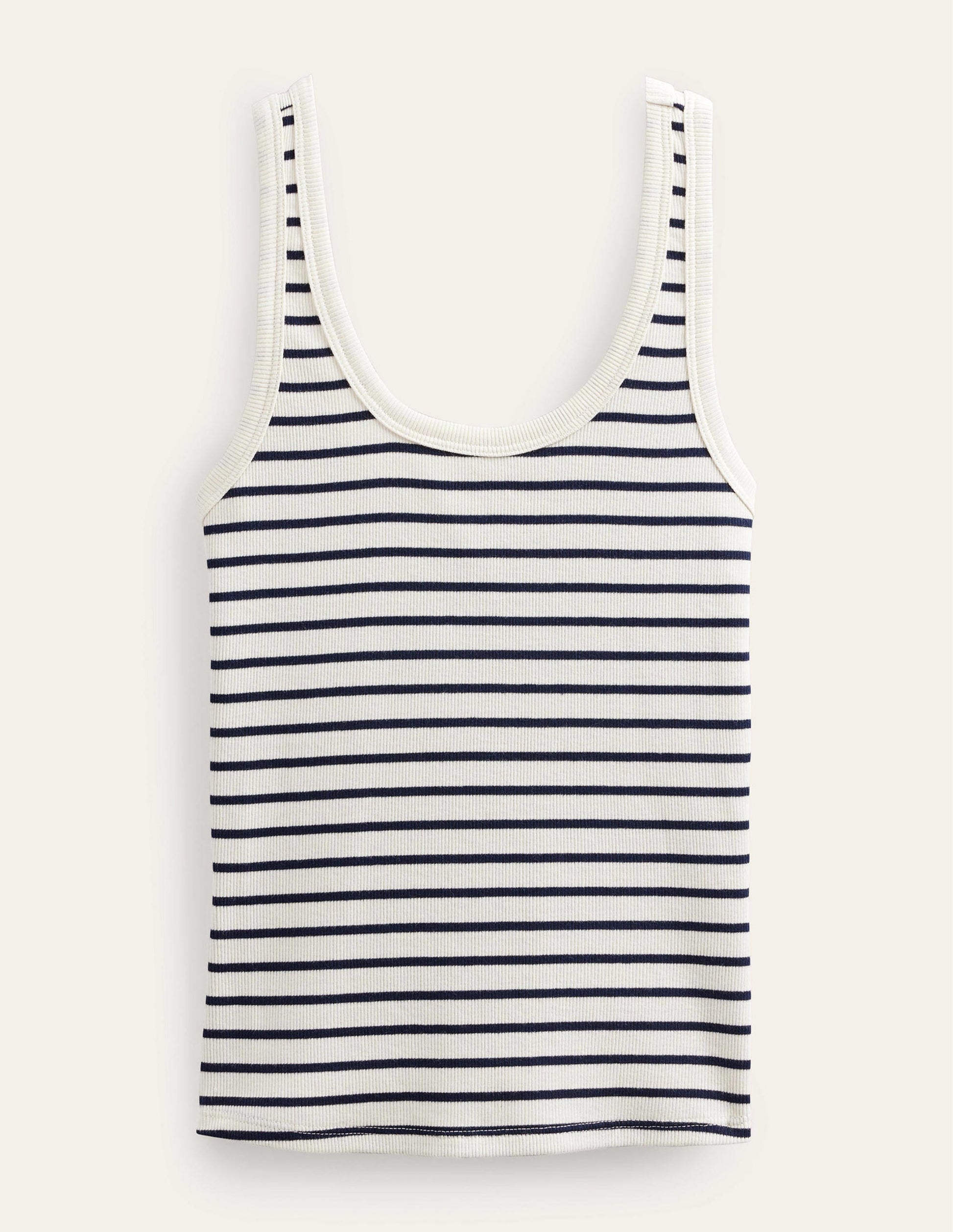 Cotton Ribbed Scoop Vest-Ivory / Navy Stripe-5