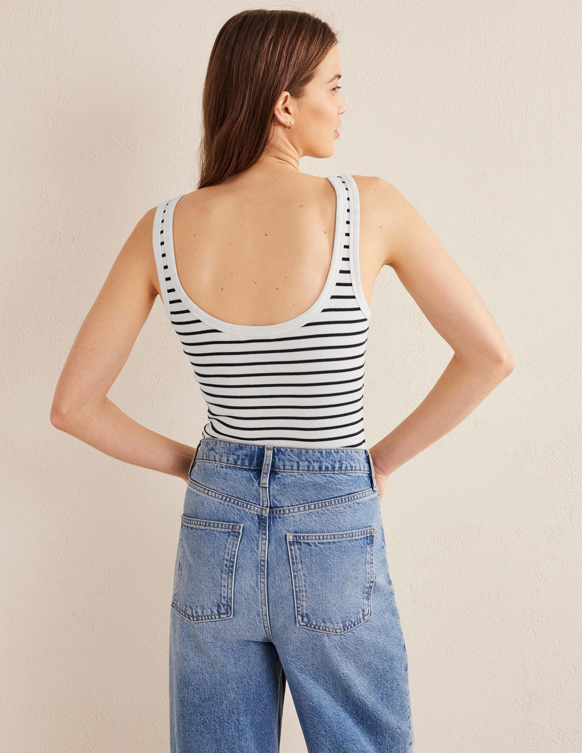 Cotton Ribbed Scoop Vest-Ivory / Navy Stripe-3