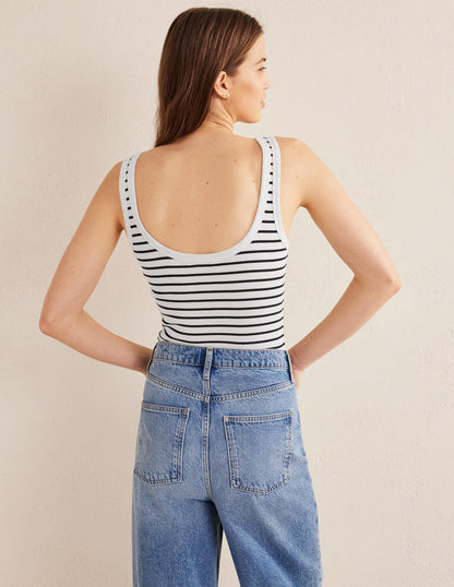 Cotton Ribbed Scoop Vest-Ivory / Navy Stripe-3