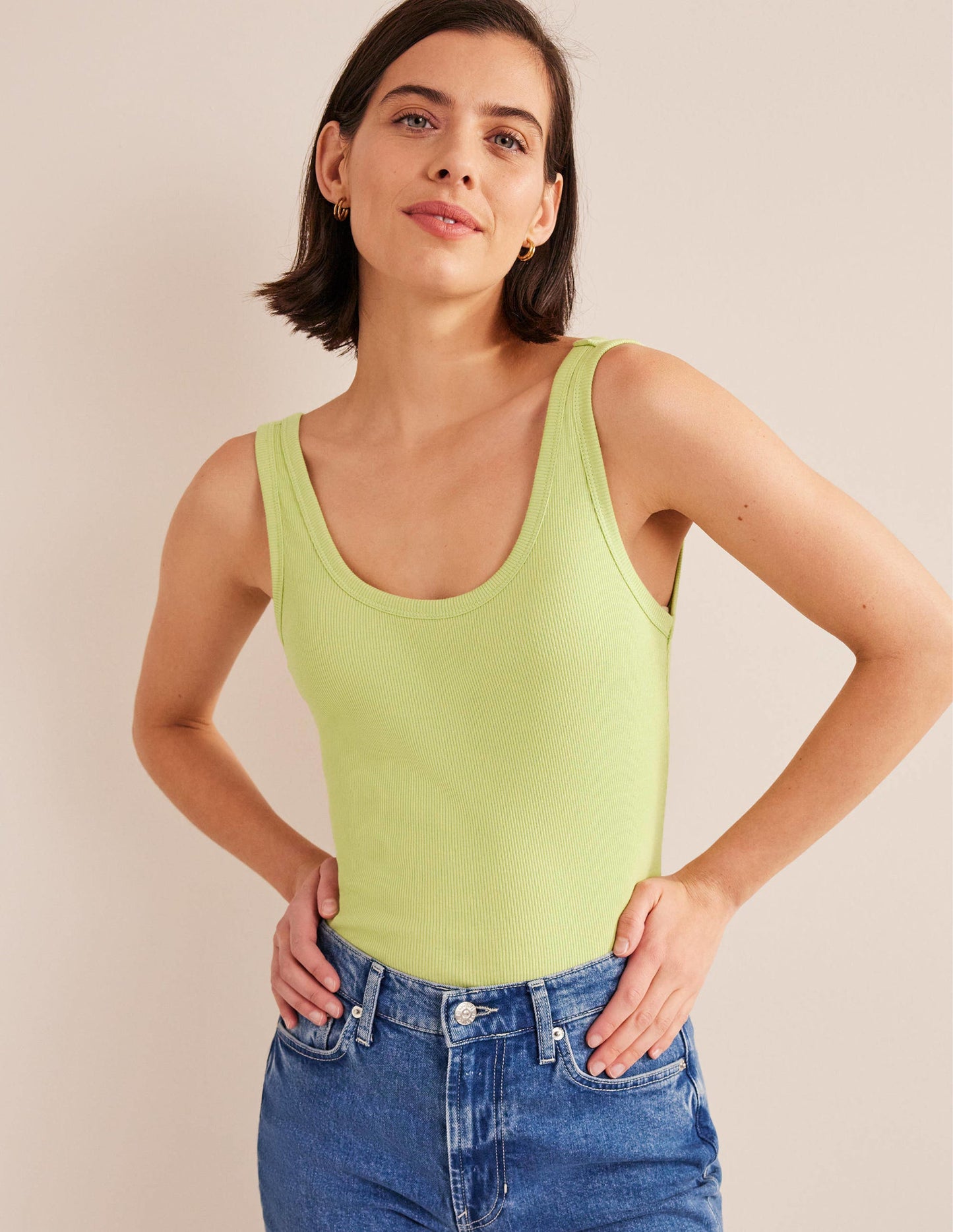 Cotton Ribbed Scoop Vest-Soft Pistachio