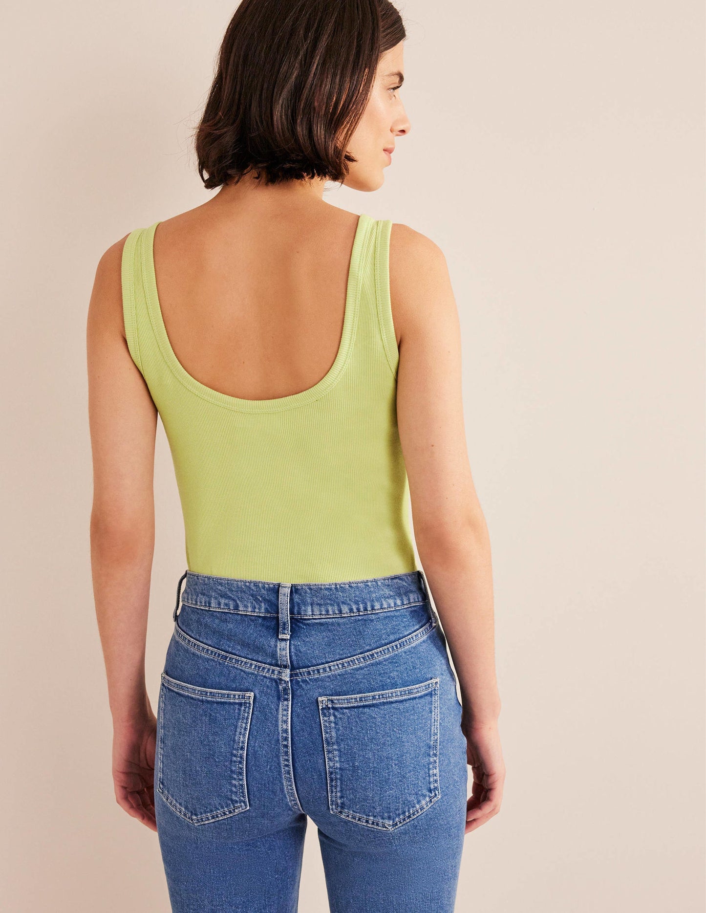 Cotton Ribbed Scoop Vest-Soft Pistachio