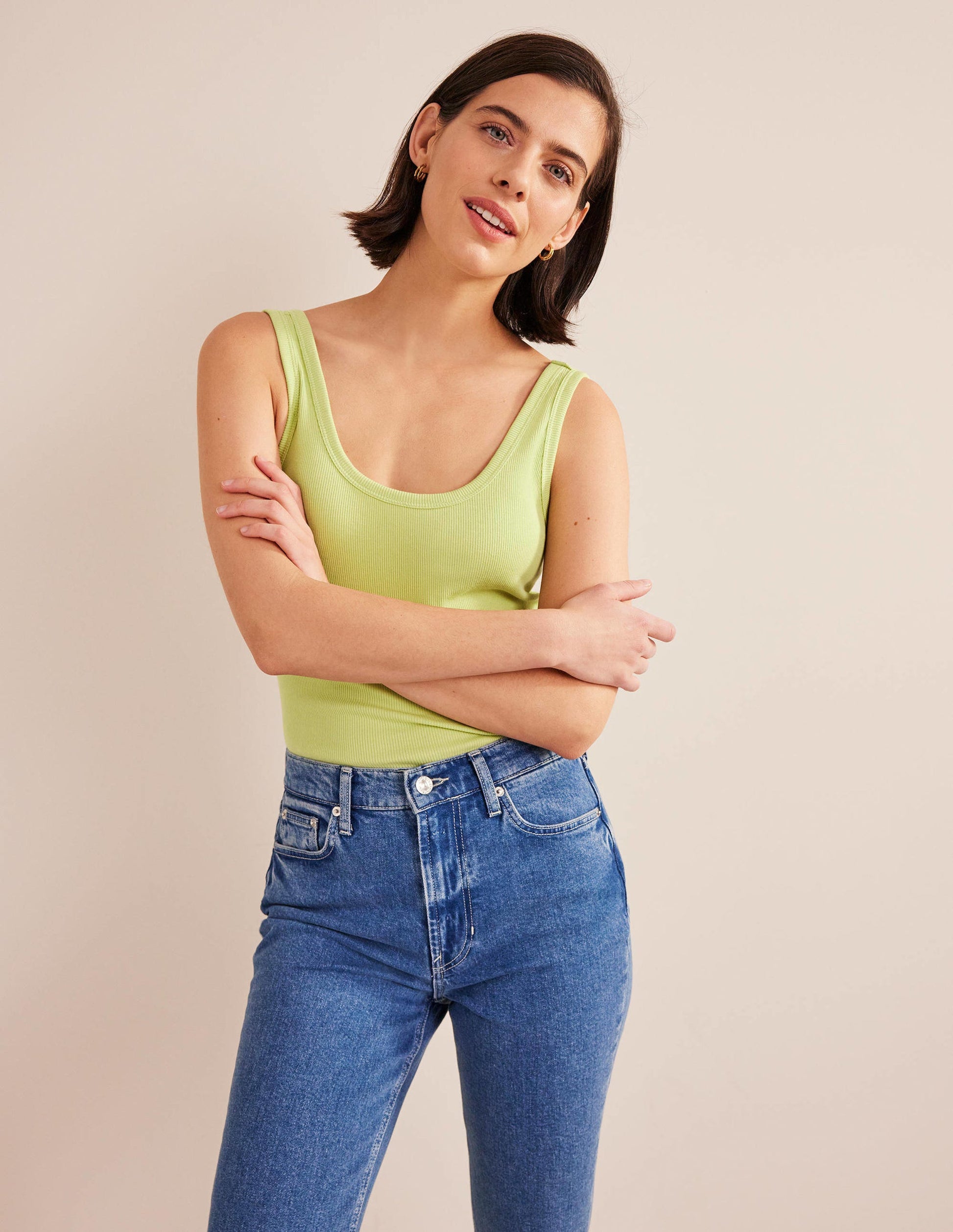 Cotton Ribbed Scoop Vest-Soft Pistachio-5